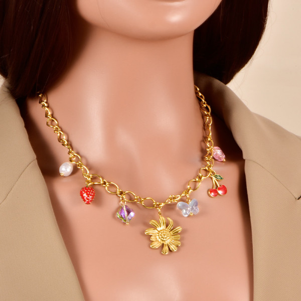 Цепочка с яркими разноцветными подвесками и цветком CJR89550
