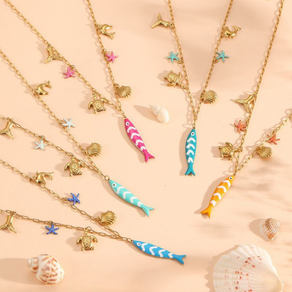 Золотистая цепочка с подвеской в форме яркой рыбки CJP55602