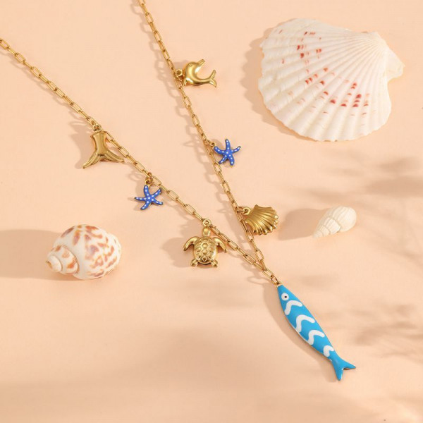 Золотистая цепочка с подвеской в форме яркой рыбки CJP55602