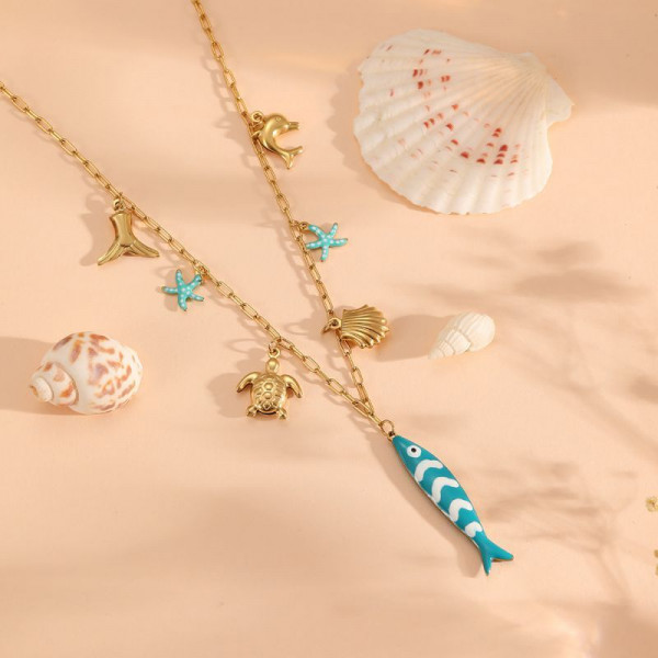 Золотистая цепочка с подвеской в форме яркой рыбки CJP55602