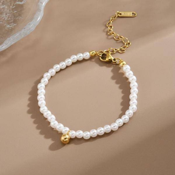 Браслет титановая сталь напыление золотом жемчуг 1J12146CJJ