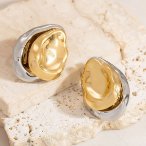 Серьги-пусеты Овалы двухцветные «Мятый металл» CJL45290