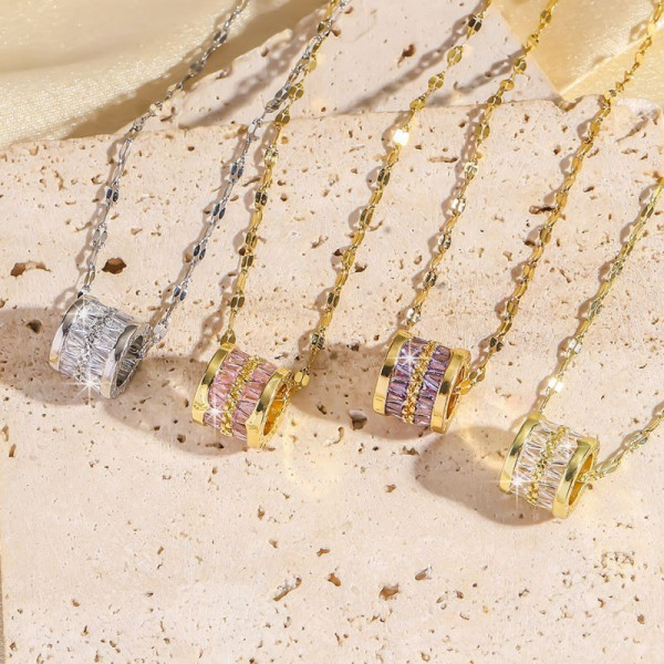 Золотистая Цепочка с квадратным сиреневым кристаллом CJG26624