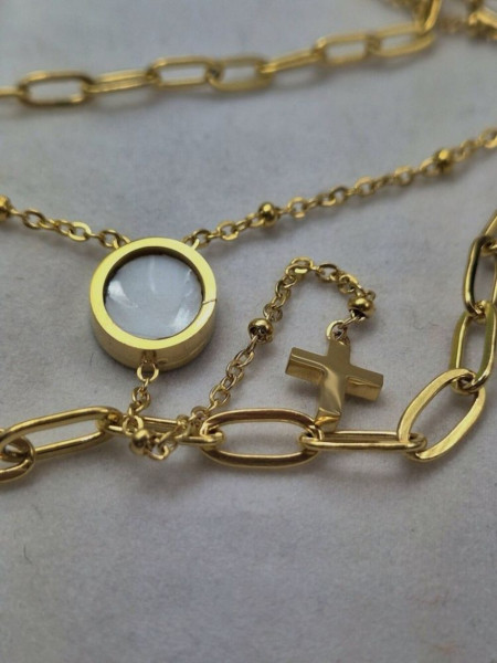 Многослойное колье-галстук с каскадом золотых цепочек J10558CJJ