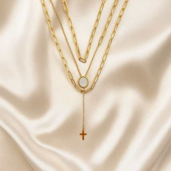 Многослойное колье-галстук с каскадом золотых цепочек J10558CJJ