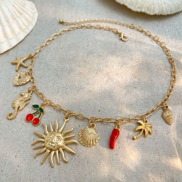 Яркая Цепочка с подвесками в виде монет и летних ягод CJL22995