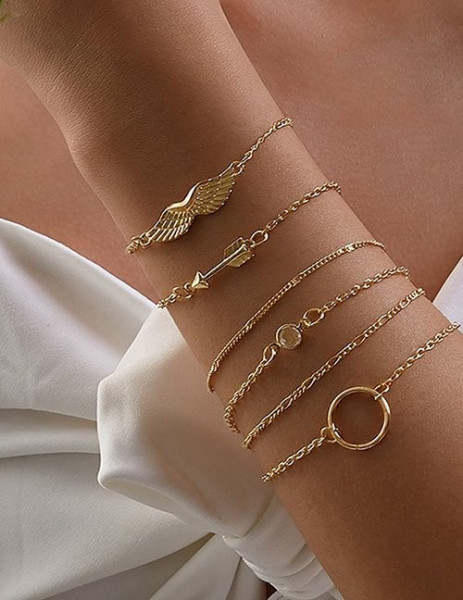 Комплект тонких браслетов с геометрическими вставками M16422