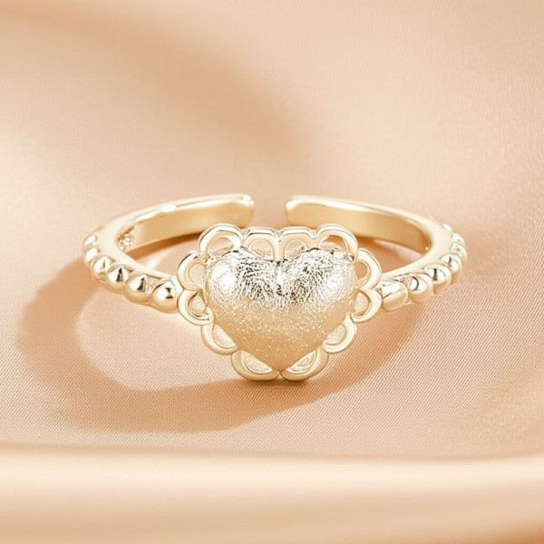 Кольцо открытое медь с напылением платины сердце 1J11924CJJ