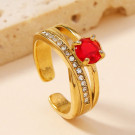 Разомкнутое кольцо с красным камнем и сверкающими линиями CJH26738
