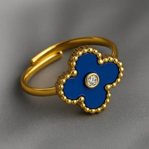 Кольцо с синим клевером и центральным кристаллом 1J12072CJJ