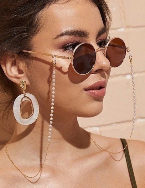 Цепочка для очков золотистая с подвесками из жемчуга L13325