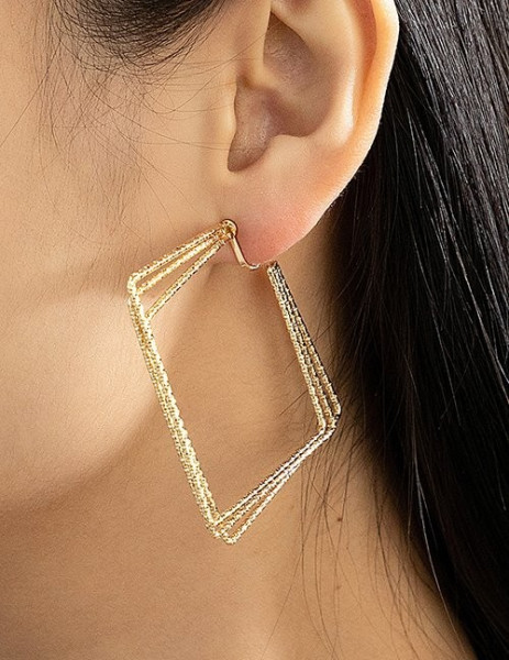 Геометричные многослойные серьги-кольца в форме ромбов Z63445