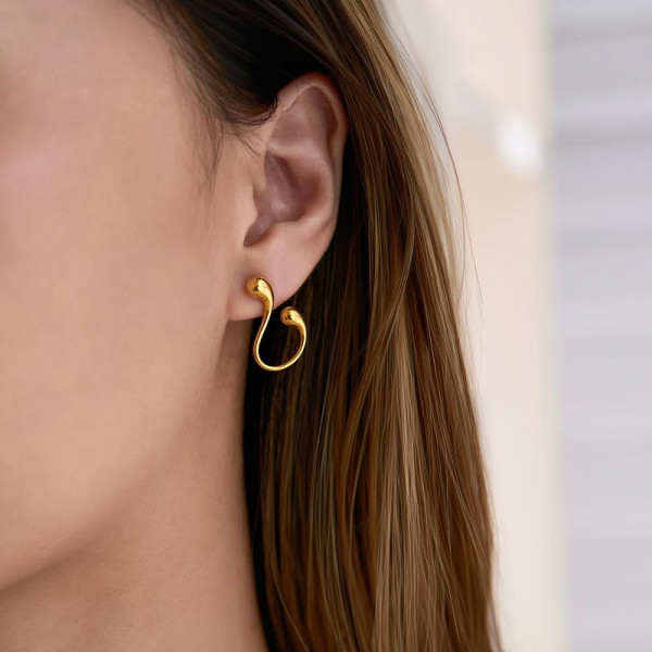 Золотистые серьги-пусеты Капли из ювелирного сплава 1J11681CJJ