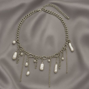 Авангардное колье с барочным жемчугом и цепями 1J12213CJJ