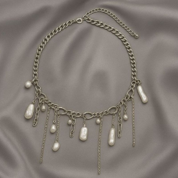 Авангардное колье с барочным жемчугом и цепями 1J12213CJJ