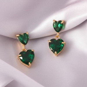 Вечерние серьги-пусеты изумрудные сердца 1J11273(CJJ)