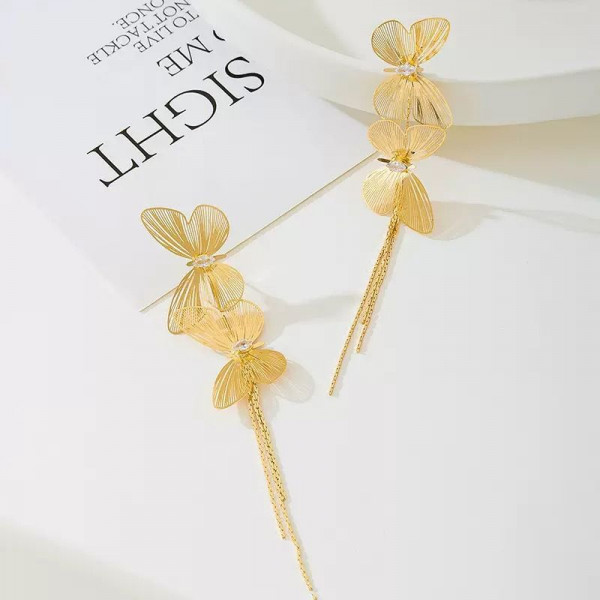 Длинные серьги с золотистыми бабочками CJL97465