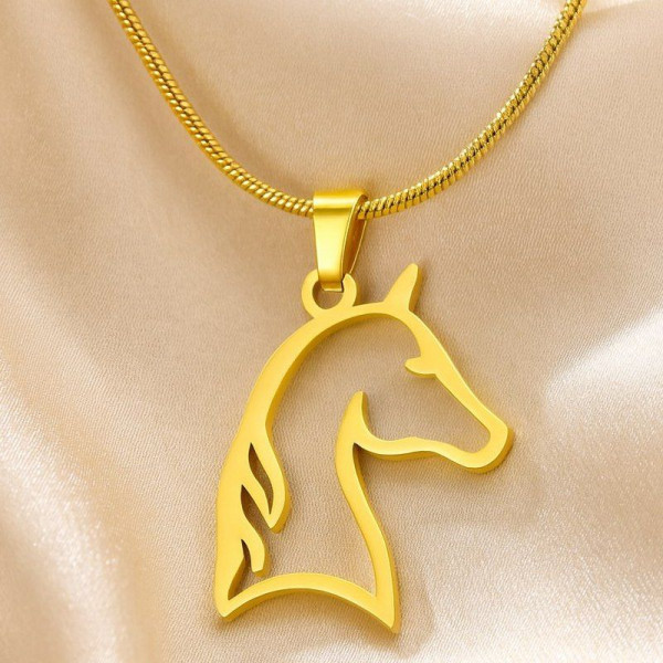 Золотистая цепочка с кулоном в виде контура лошади 1J12457CJJ