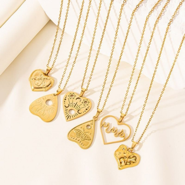 Золотистая Цепочка с кулоном-сердцем и гравировкой CJD85197