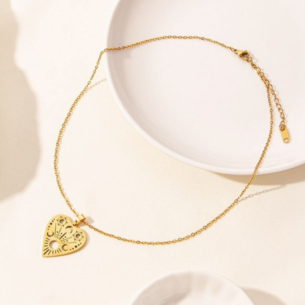 Золотистая Цепочка с кулоном-сердцем и гравировкой CJD85197