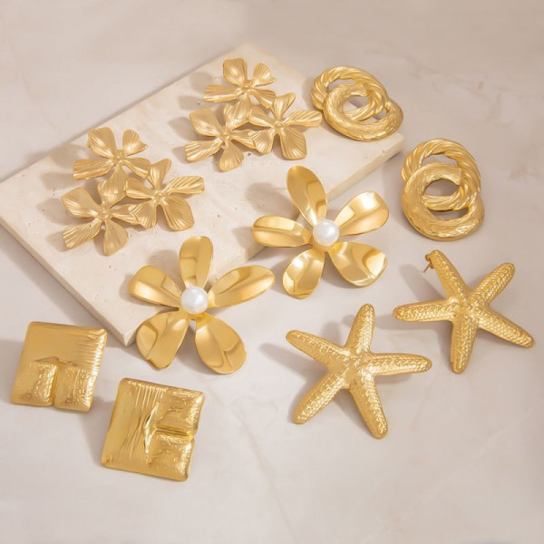 Серьги-кольца двойные с эффектом ковки CJL24173