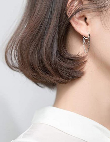 Серьги-кольца с двойными цепочками L12257