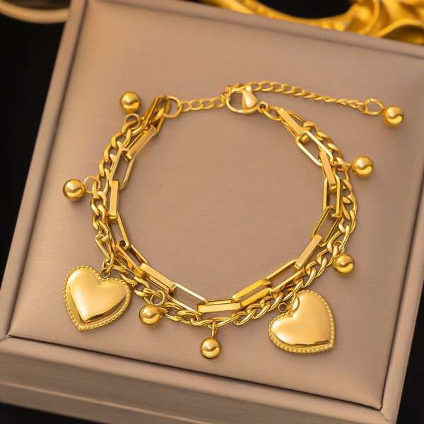 Браслет многослойный с объемными подвесками-сердцами 1J12138CJJ