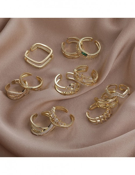 Двойное кольцо с дорожками из крупных кристаллов T94550