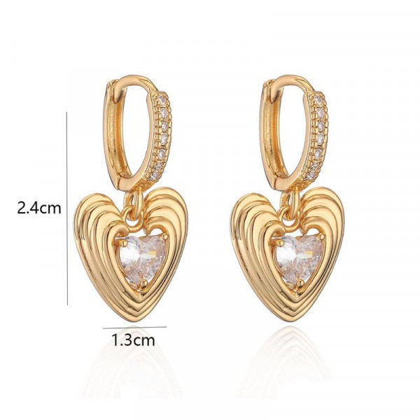 Серьги-кольца «Золотые сердца» с камнем N96329