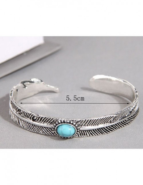 Браслет жесткий разомкнутый в стиле бохо с бирюзой A67468