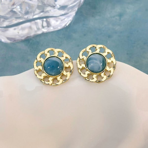 Винтажные серьги-пусеты Ажурный цветок с бирюзовым центром CJD81337