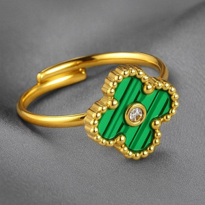 Кольцо со вставкой зеленый малахит в форме клевера 1J12074CJJ