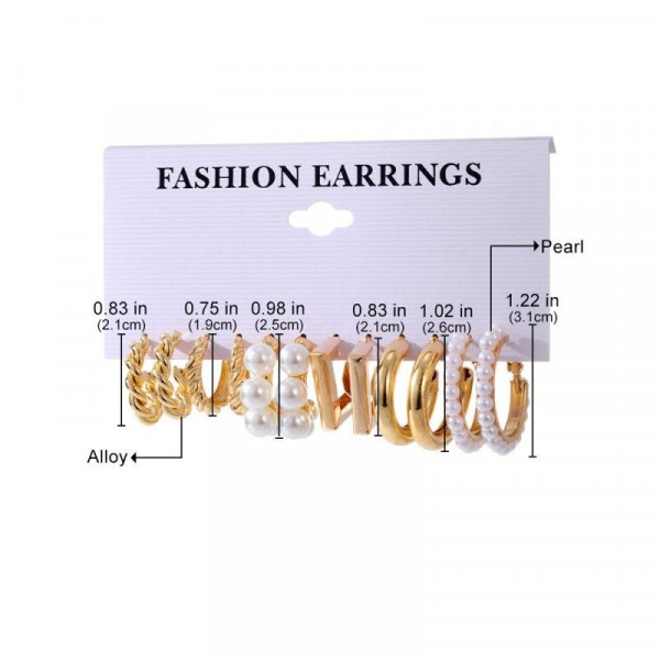 Многослойный сет золотистых серег конго и пусет с жемчужной инкрустацией CJC88975