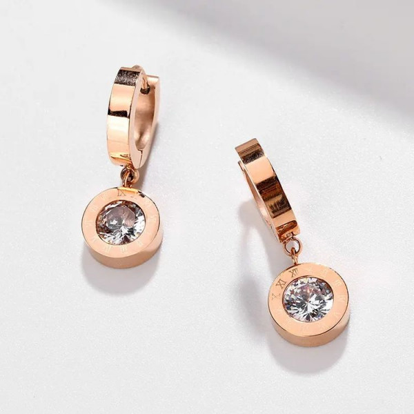 Стальные серьги с подвесками в виде дисков с крупными кристаллами J11512CJJ