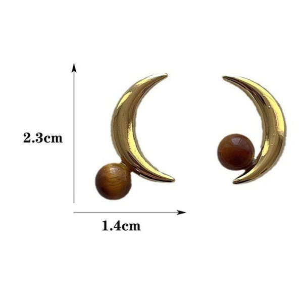 Серьги-гвоздики полумесяцы с бусиной CJC26186