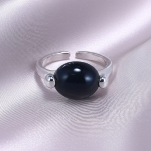 Разомкнутое кольцо с крупным черным агатом 1J11927CJJ