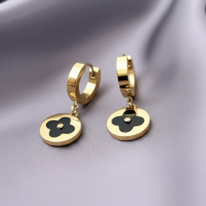 Серьги-гвоздики стальные с напылением золотом клевер J10207CJJ