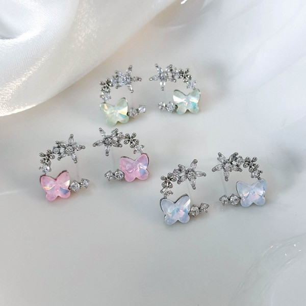 Серьги-гвоздики с цветком и розовой вставкой CJD81271