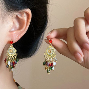 Этнические серьги-канделябры с разноцветными бусинами CJP88916