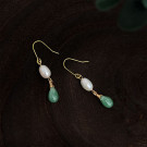 Тонкие серьги-петли с жемчугом и мятными каплями CJQ20338