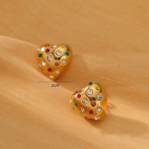 Серьги-пусеты Сердца дутые с разноцветными кристаллами CJL36120