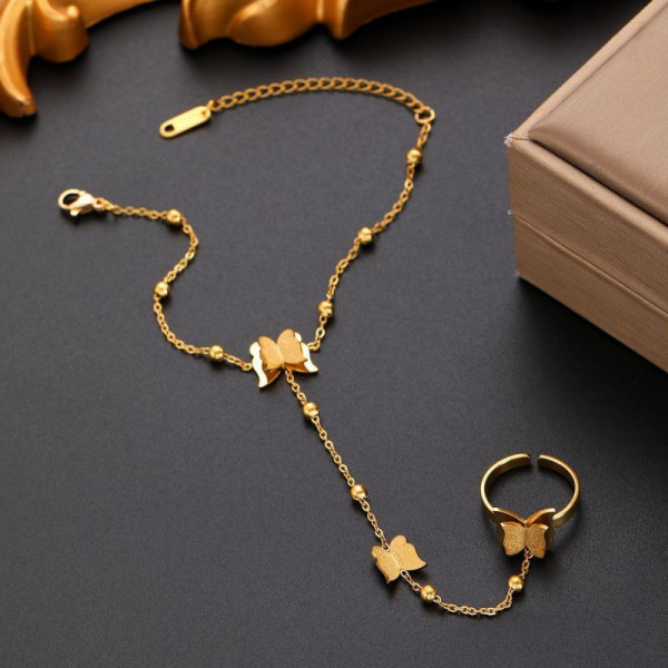 Браслет слейв летящие бабочки в золоте CJN81214