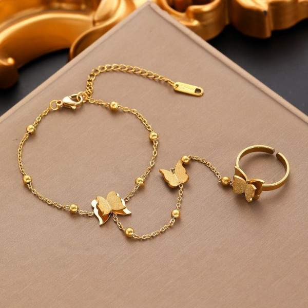 Браслет слейв летящие бабочки в золоте CJN81214