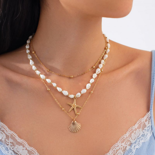 Многослойное Колье из жемчуга и цепочек CJL85685