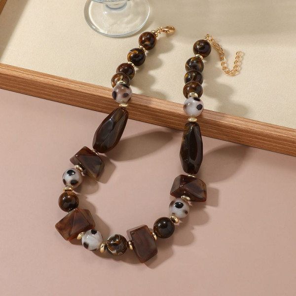 Бусы из матового пейзажного камня в благородных кофейных тонах CJR57325