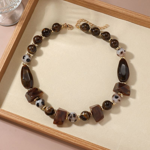 Бусы из матового пейзажного камня в благородных кофейных тонах CJR57325