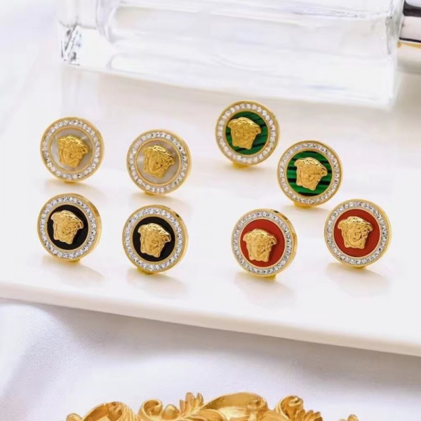 Золотистые стальные серьги-пусеты Медуза с красной эмалью и фианитами 1J11276CJJ