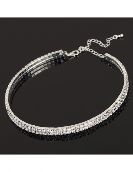 Многослойный жесткий чокер с мелкими кристаллами серебро F10628