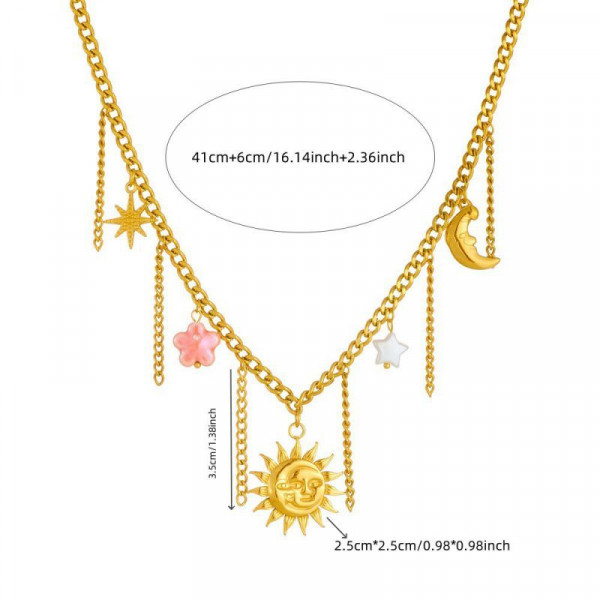 Золотистое каскадное колье с небесными светилами и солнцем CJP55834