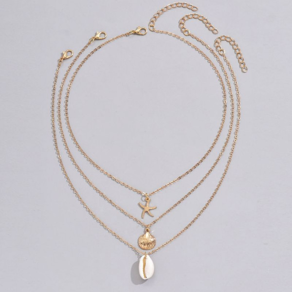Тройная цепочка с подвесками-ракушками в винтажном стиле CJP82256